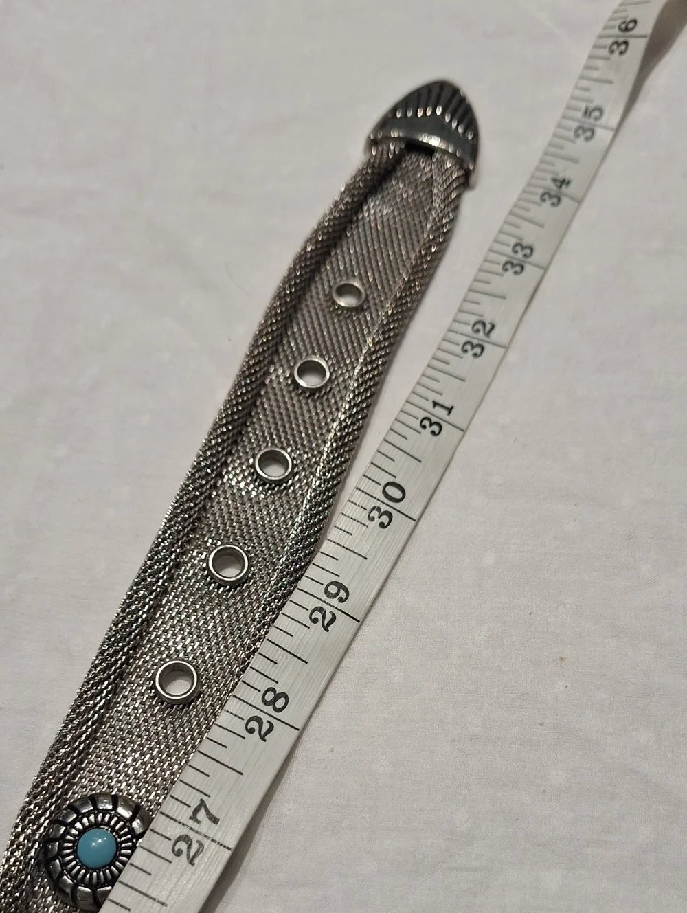 Donna Katz Women's Silver Metallic Studded Belt with Turquoise Accents